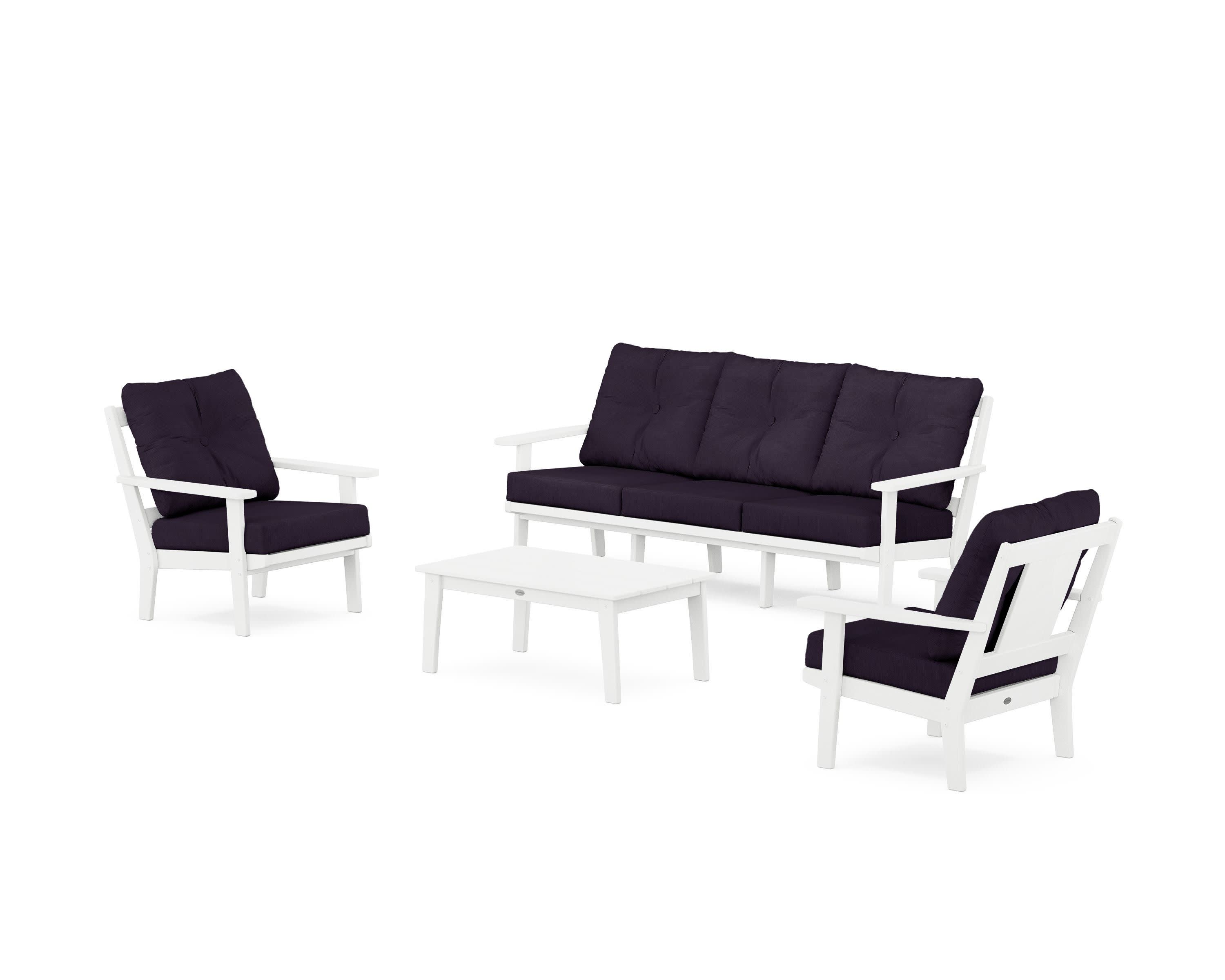Prairie 4-Piece Deep Seating Set with Sofa in White / Navy Linen