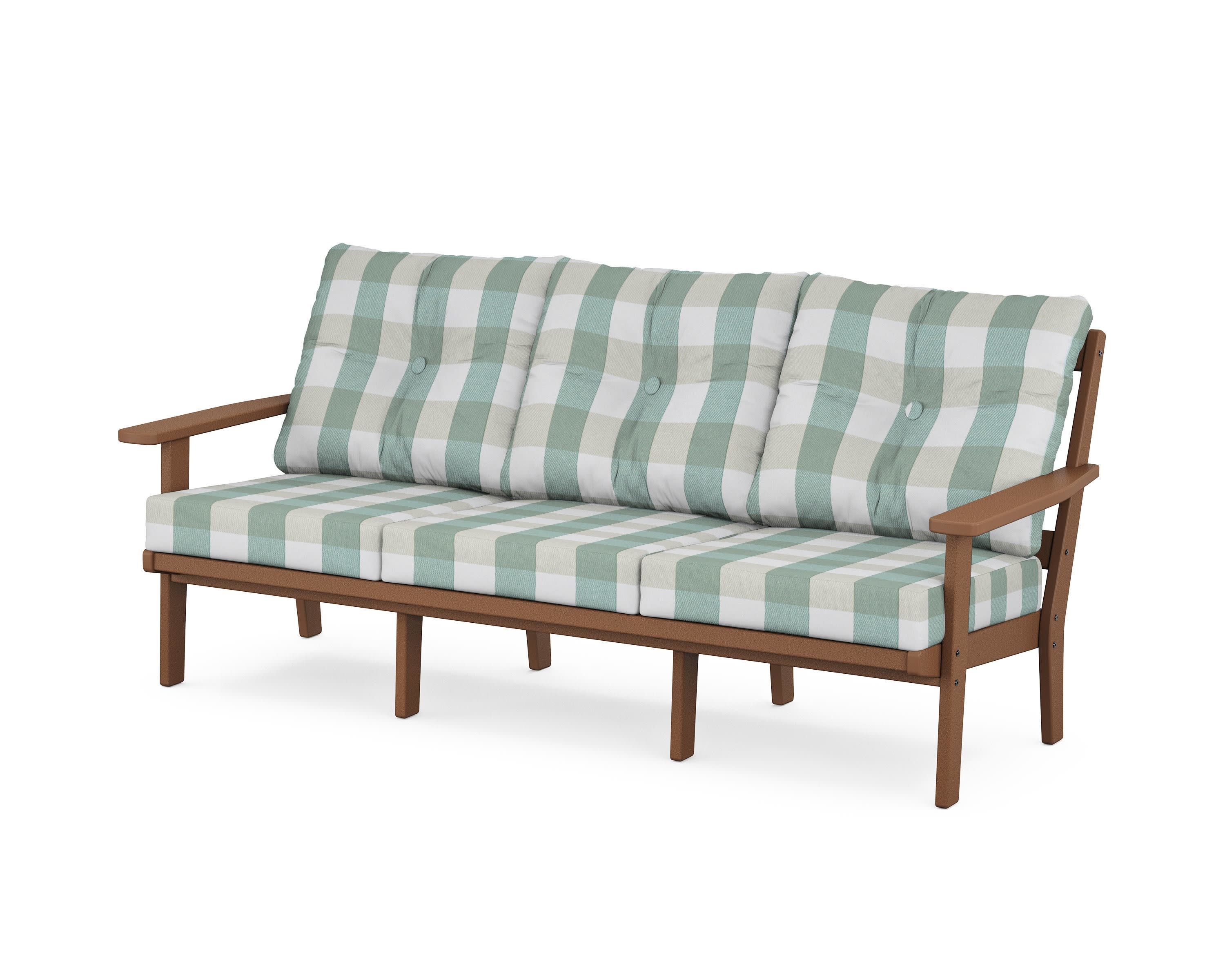 PrairieDeep Seating Sofa in Teak / Buffalo Plaid Glacier Spa
