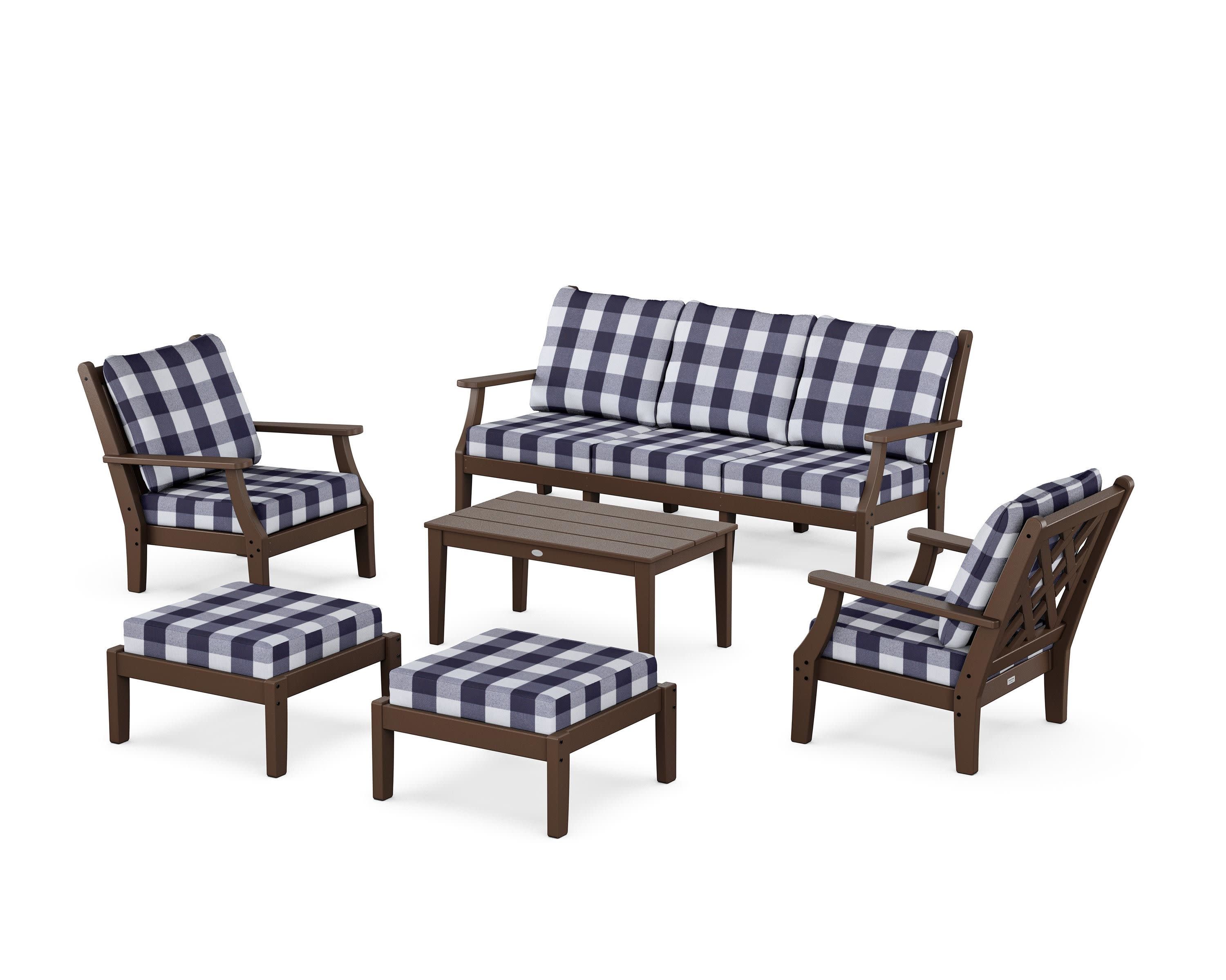Wovendale 6-Piece Lounge Sofa Set in Mahogany / Buffalo Plaid Navy