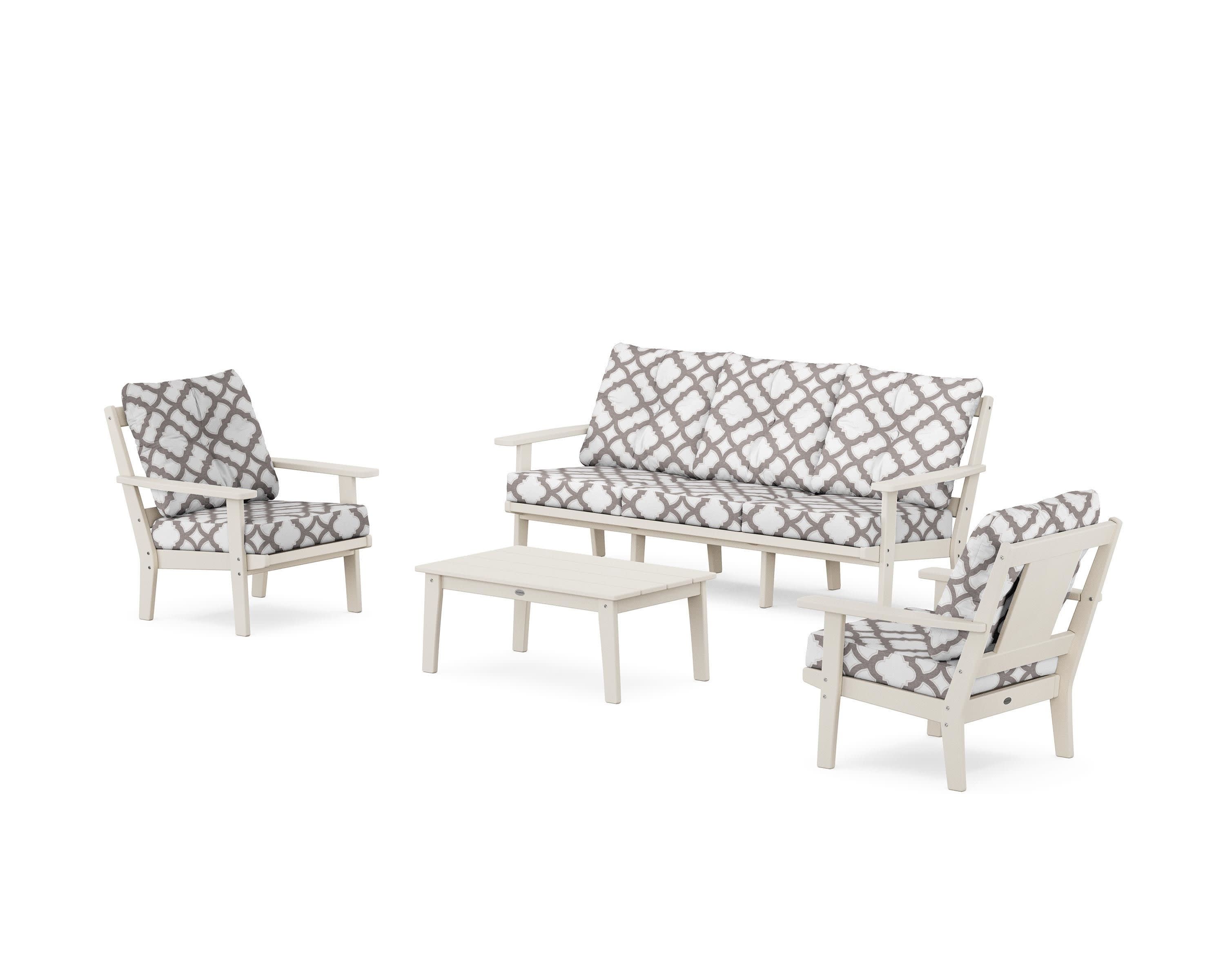 Prairie 4-Piece Deep Seating Set with Sofa in Sand / Trellis Grey Mist