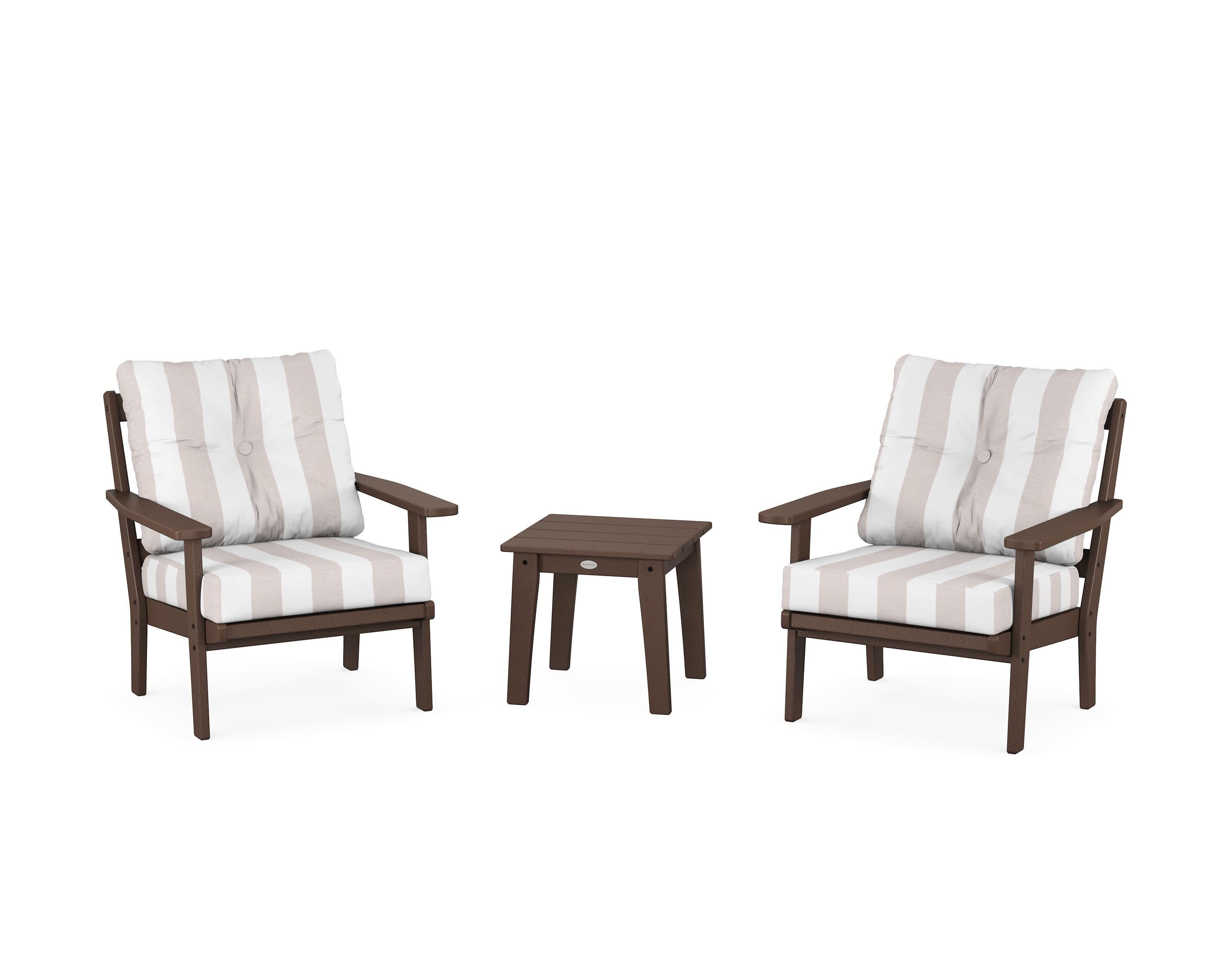 Prairie 3-Piece Deep Seating Set in Mahogany / Cabana Stripe Dune Burlap