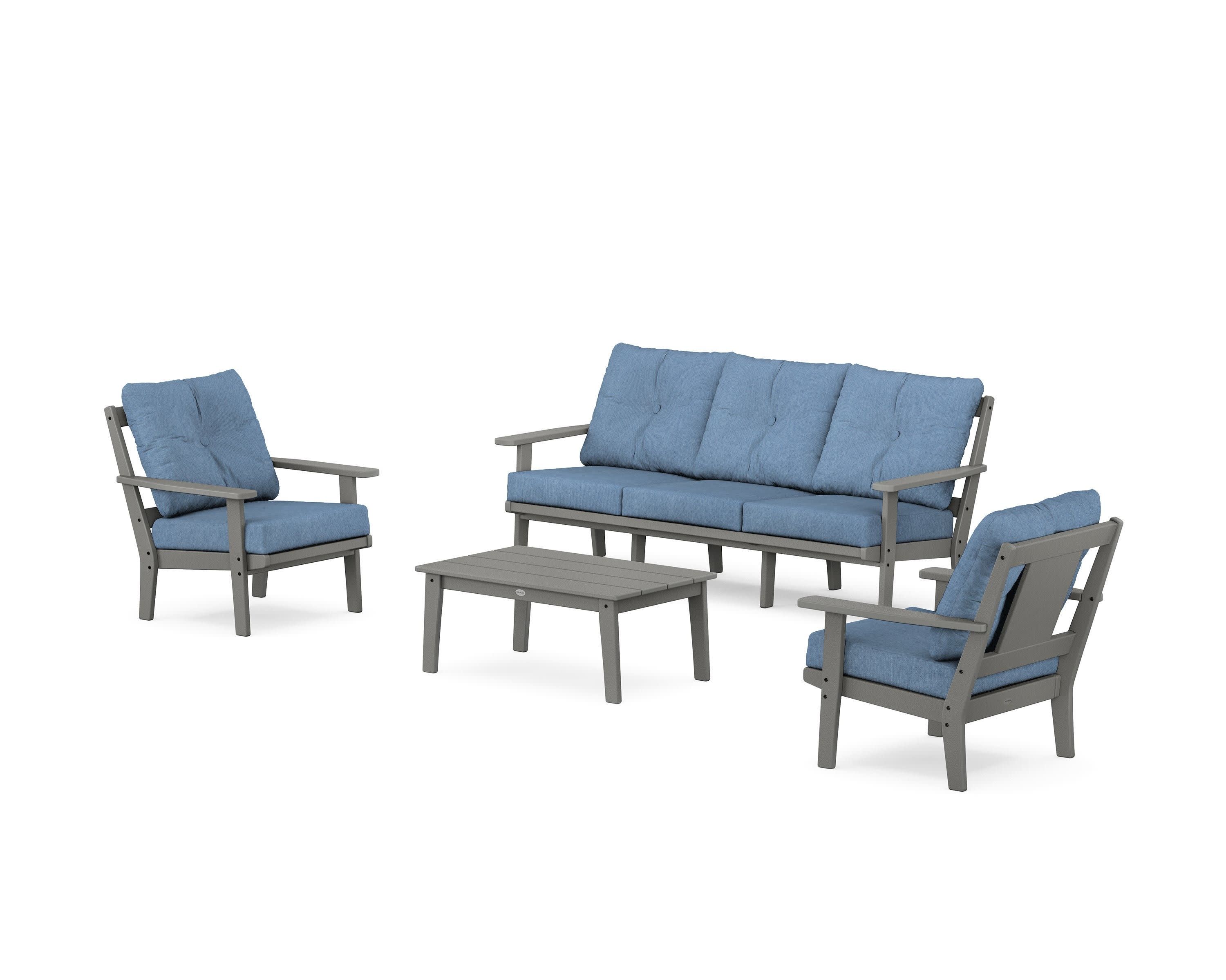 Prairie 4-Piece Deep Seating Set with Sofa in Slate Grey / Sky Blue