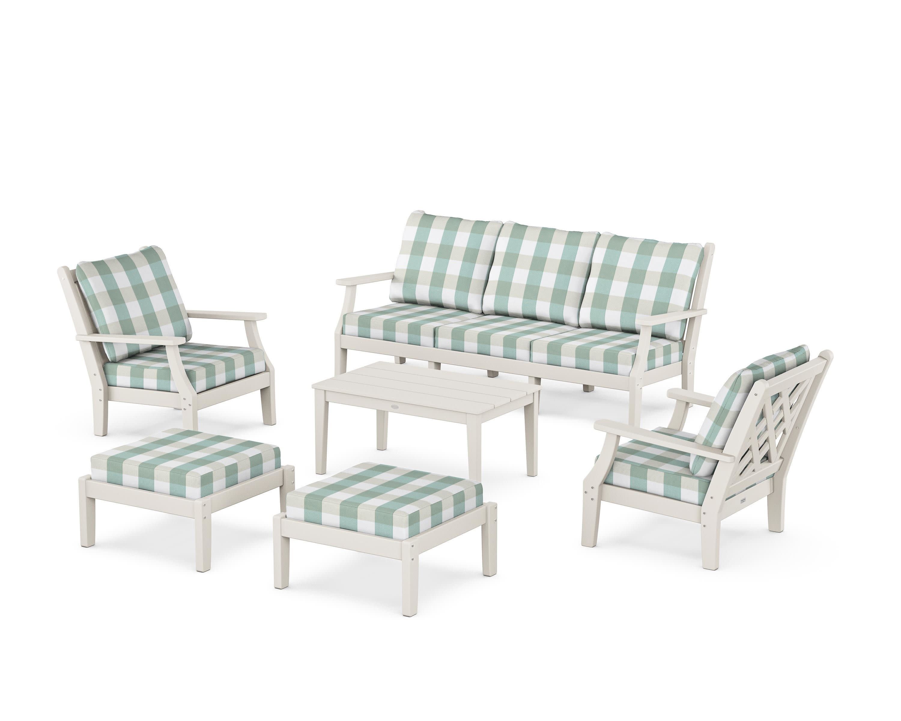 Wovendale 6-Piece Lounge Sofa Set in Sand / Buffalo Plaid Glacier Spa