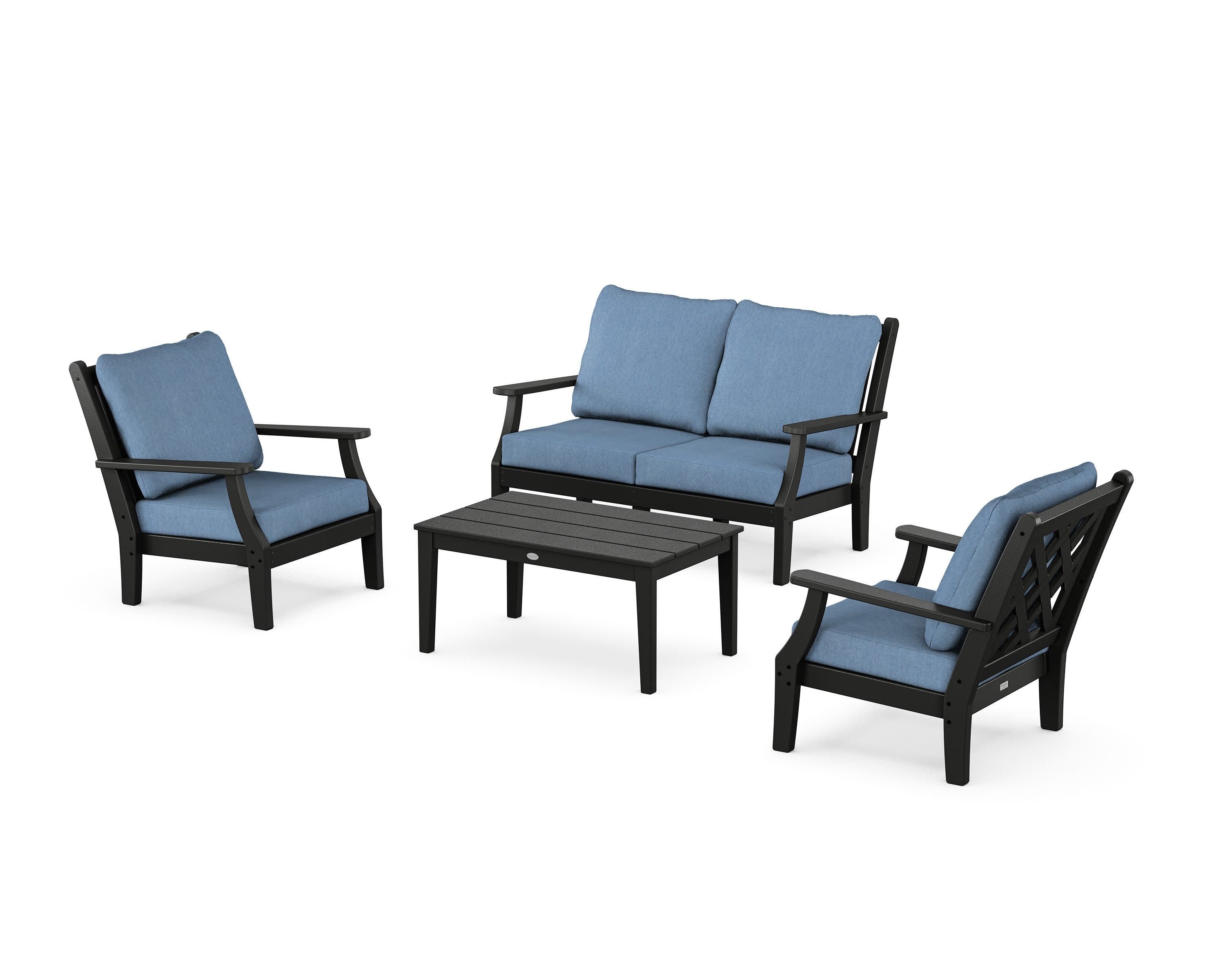 Wovendale 4-Piece Deep Seating Set with Loveseat in Black / Sky Blue