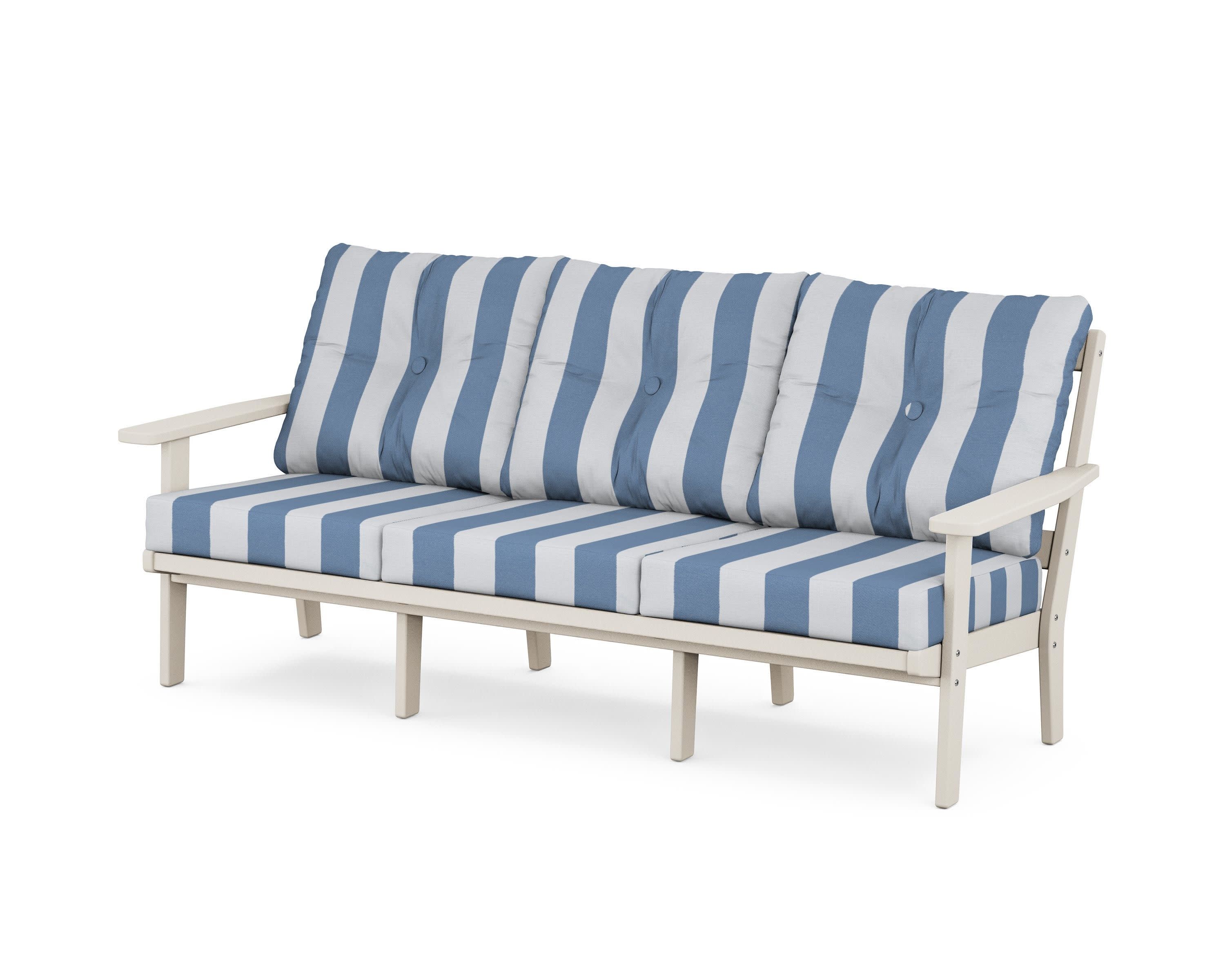 PrairieDeep Seating Sofa in Sand / Cabana Stripe Sky Blue