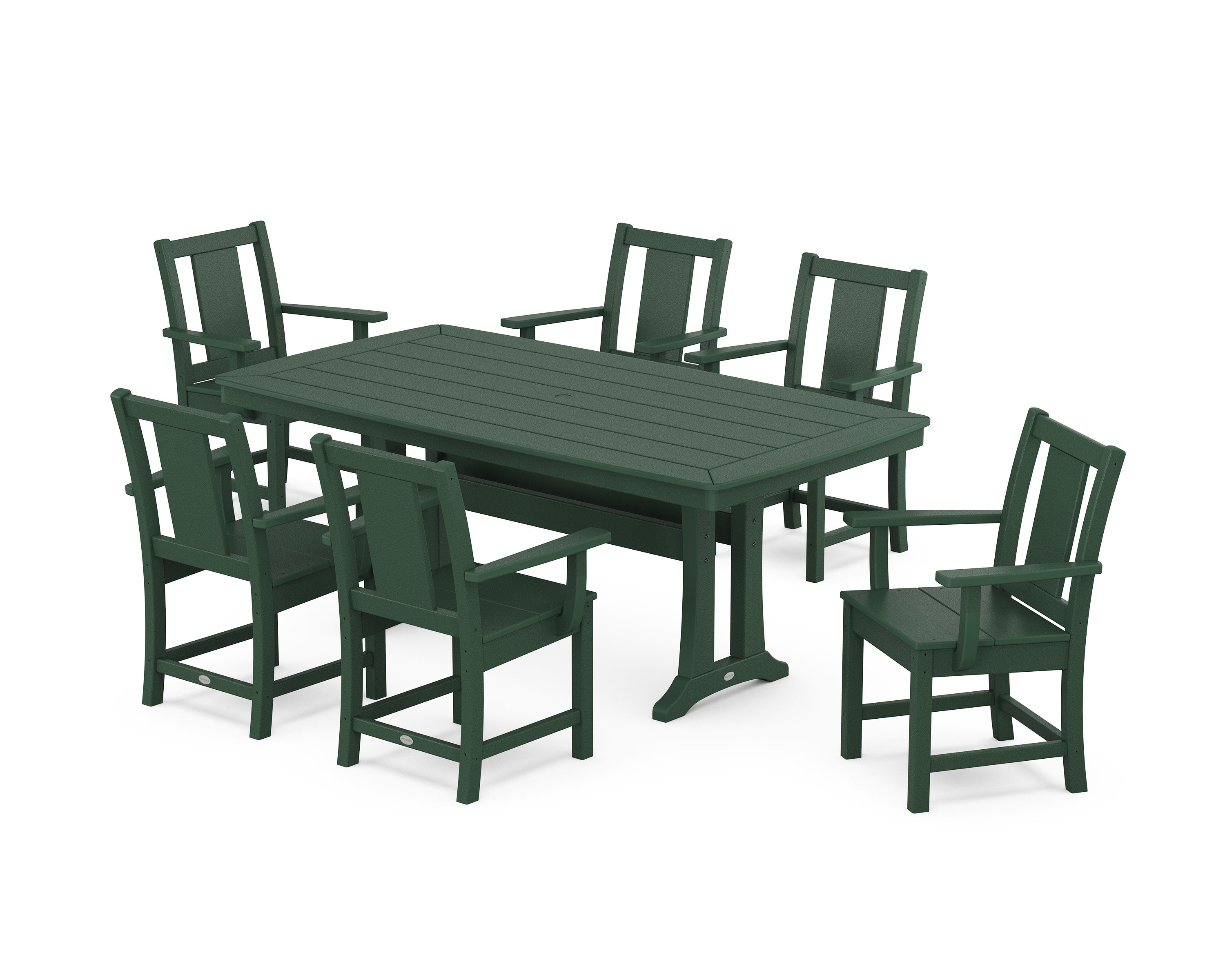 Prairie Arm Chair 7-Piece Dining Set with Trestle Legs in Green