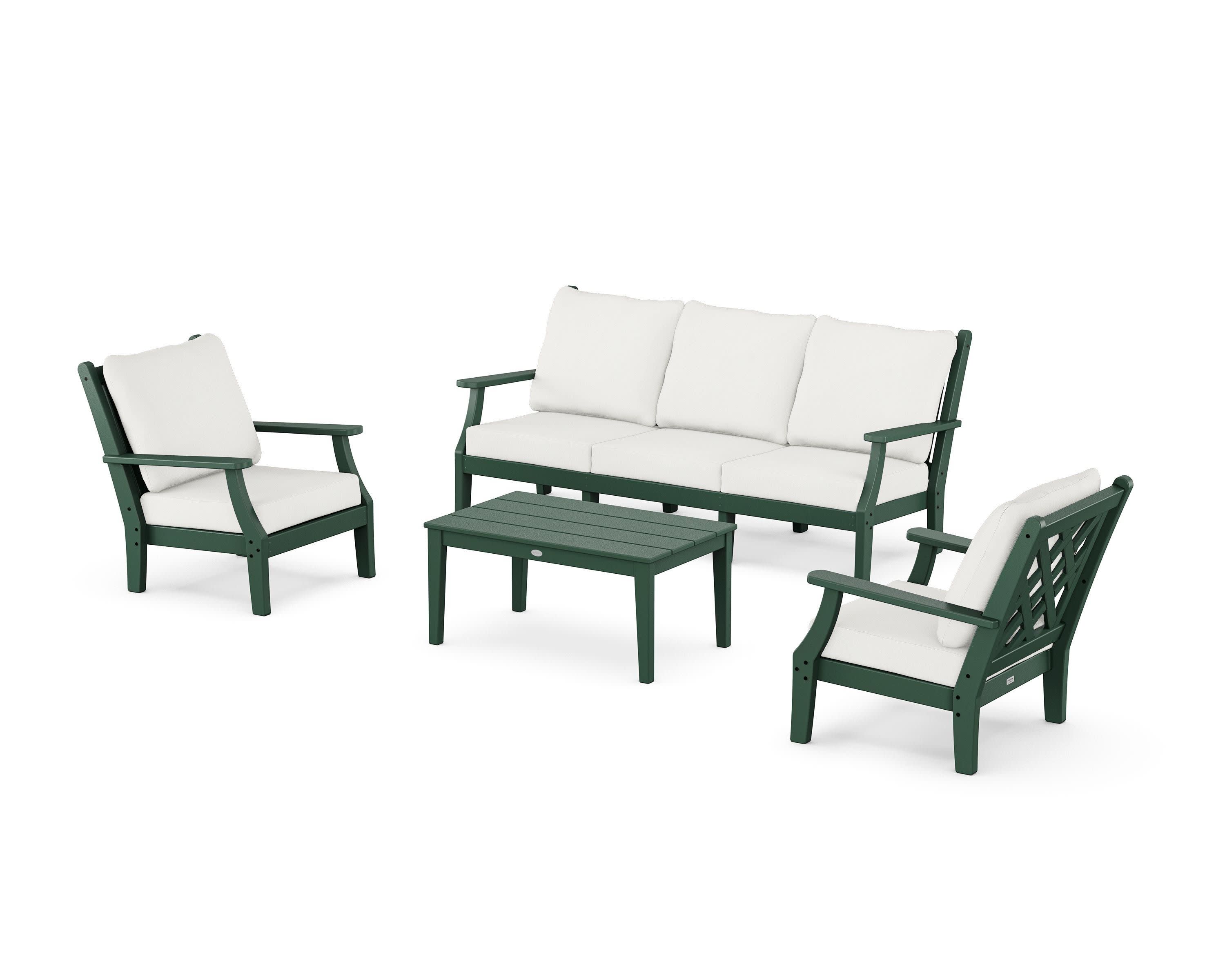 Wovendale 4-Piece Deep Seating Set with Sofa in Green / Natural Linen
